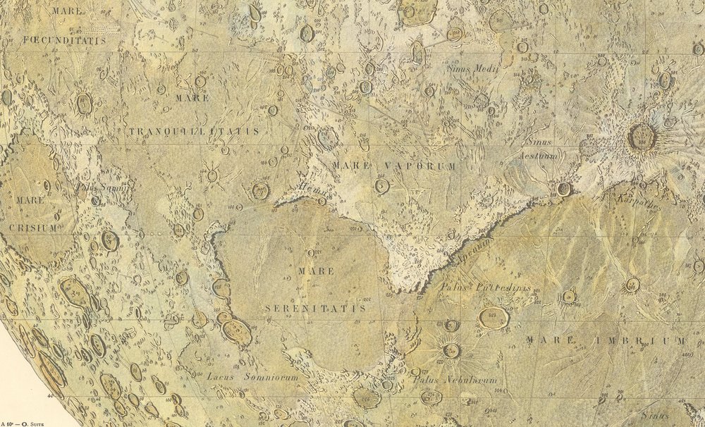 Detail of the lunar maria and mountain ranges